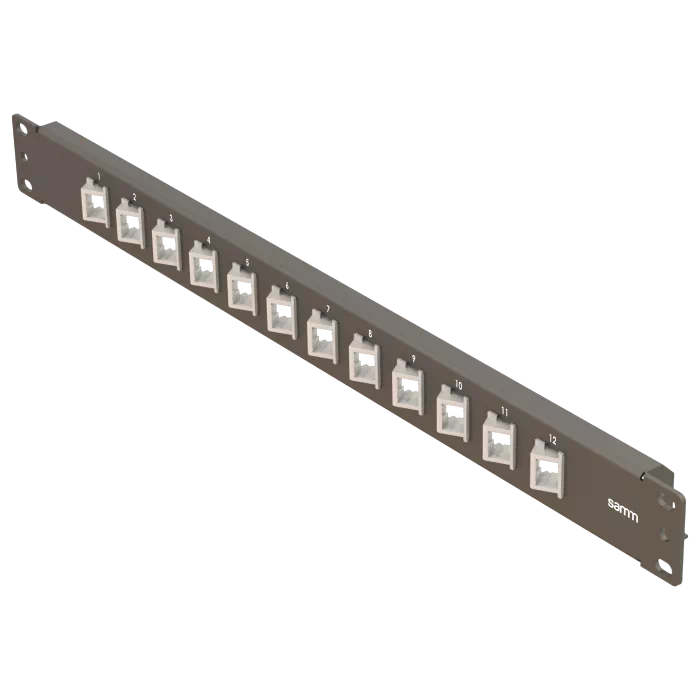 19” 1U, FP6 12 Angled Simplex, Front Panel Frame for Fiber Adapters, Empty, Black 19” 1U, FP6 12 Angled Simplex, Front Panel Frame for Fiber Adapters, Empty, Black