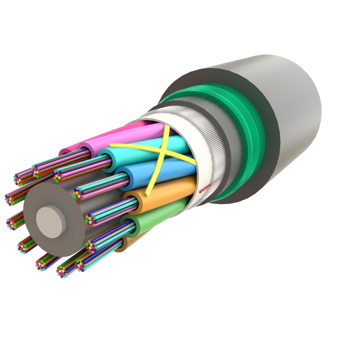 Çift Kılıflı Çelik Zırhlı Çok Tüplü Fiber Optik Kablo | Gel-Filled Dry Core | AT-D1Q(ZN-GY)2Y(SR)2Y | Up to 144F
