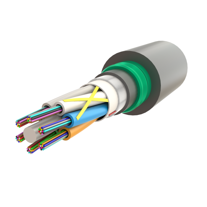 Double Jacketed Steel Armoured Multi Loose Tube Fiber Optic Cable | Gel-Filled Dry Core | AT-D1Q(ZN-GY)2Y(SR)2Y | UP to 72F