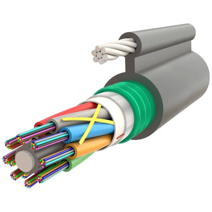 Fig-8 Askı Telli Çelik Zırhlı Gel-Filled Dry Core Çok Tüplü Single Jacket Cable 96F - AT-D1Q(ZN-GY)(SR)2YT - 12.5x20mm