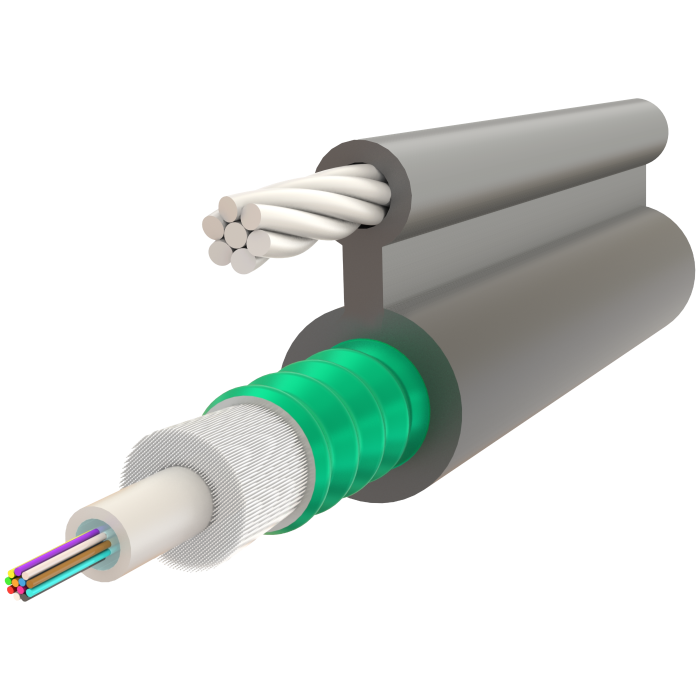 Fig-8 Askı Telli Çelik Zırhlı Gel-Filled Dry Core Merkezi Tüplü Single Jacket Cable 4F to 24F - A-D1Q(ZN-GY)(SR)2YT - 7.8x14.4mm