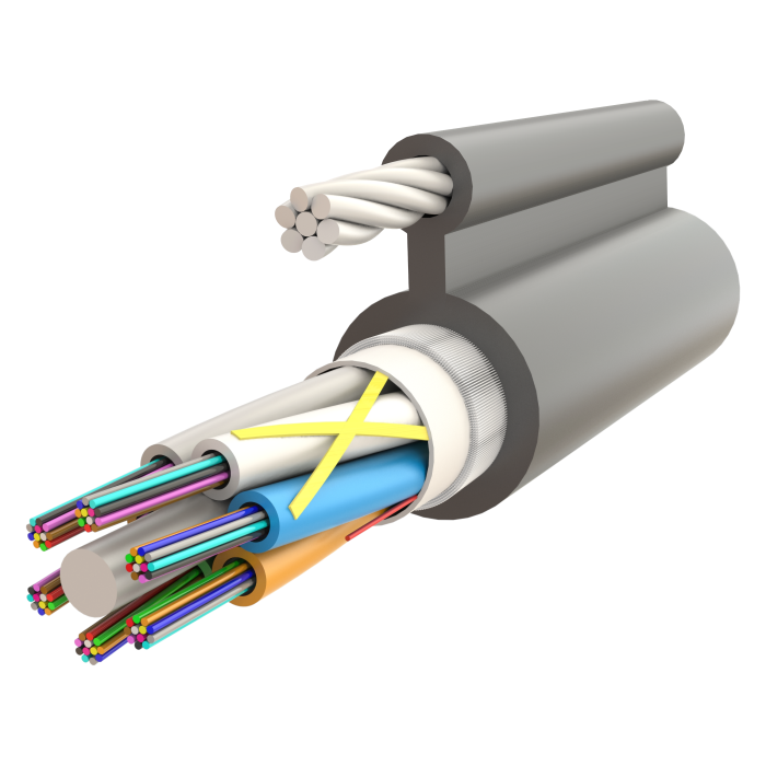 Fig-8 Askı Telli Gel-Filled Dry Core Non-Armoured Çok Tüplü Single Jacket Cable 2F to 72F- AT-D1Q(ZN-GY)2YT - 9.8x17.6mm