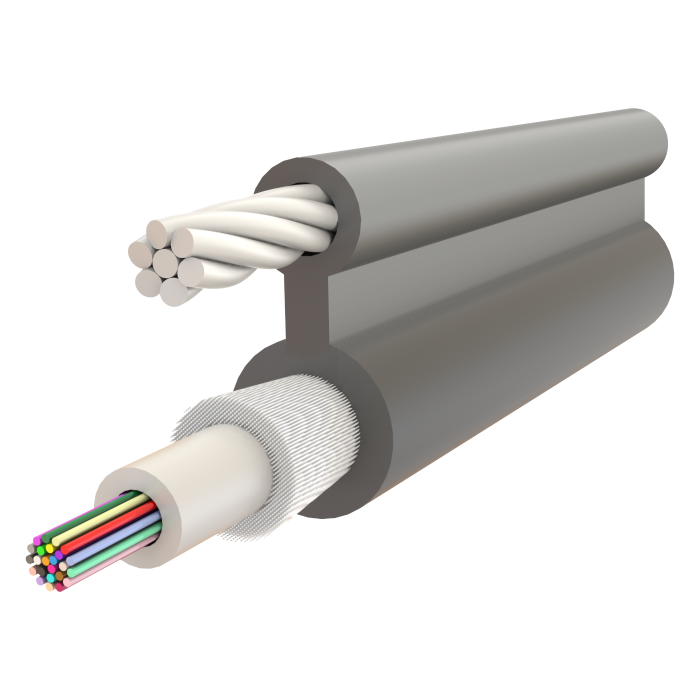 Fig-8 Steel Messenger Gel-Filled Dry Core Non-Armoured Central Loose Tube Single Jacket Cable 4F to 24F - A-D1Q(ZN-GY)2YT - 6x12.6mm