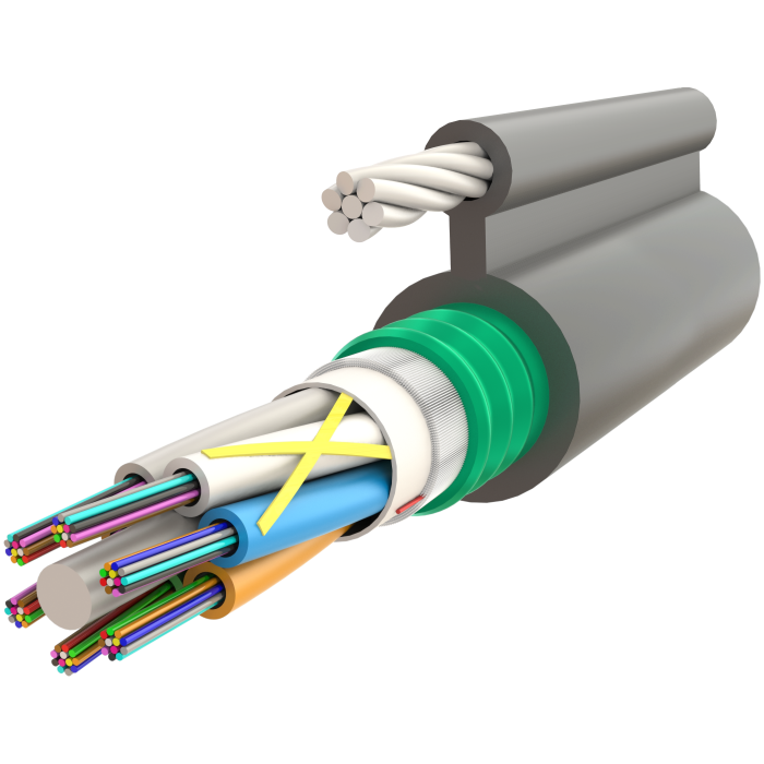 Fig-8 Steel Messenger Steel Armoured Gel-Filled Dry Core Multi Loose Tube Single Jacket Cable 2F to 72F - AT-D1Q(ZN-GY)(SR)2YT - 11.2x19mm