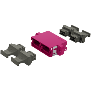 US Conec - MTP Duplex Adapter | w/ Flange | Opposed Keys | 4 Dust Plugs (1) US Conec - MTP Duplex Adapter | w/ Flange | Opposed Keys | 4 Dust Plugs (1)