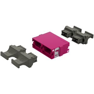 US Conec - MTP Duplex Adapter | w/o Flange | Opposed Keys | 4 Dust Plugs (1) US Conec - MTP Duplex Adapter | w/o Flange | Opposed Keys | 4 Dust Plugs (1)