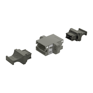 US Conec - MTP Simplex Adapter | w/ Flange | Aligned Keys | 2 Dust Plugs (1) US Conec - MTP Simplex Adapter | w/ Flange | Aligned Keys | 2 Dust Plugs (1)
