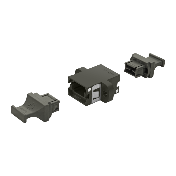 MTP Simplex Adapter | w/ Flange | Opposed Keys | 2 Dust Plugs