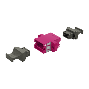 US Conec - MTP Simplex Adapter | w/ Flange | Opposed Keys | 2 Dust Plugs (1) US Conec - MTP Simplex Adapter | w/ Flange | Opposed Keys | 2 Dust Plugs (1)