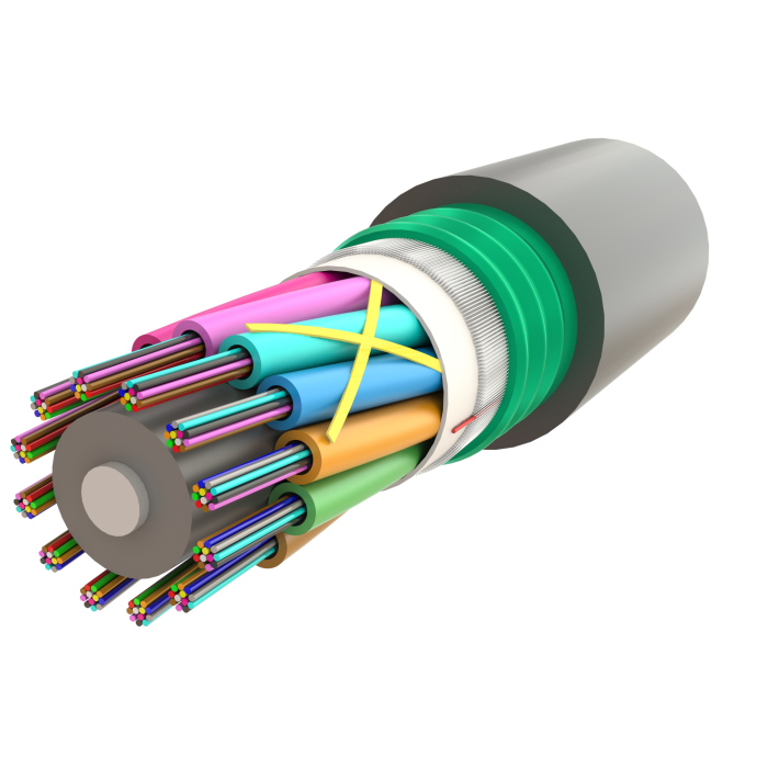 Oluklu Çelik Zırhlı Çoklu Loose Tube Fiber Optik Kablo | Jel Dolgulu | UT-D1Q(ZN-GY)(SR)H | 144F’ye kadar | Universal
