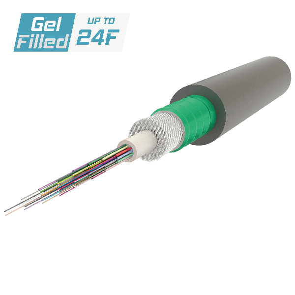 Steel-Armoured Central Loose Tube Fiber Optic Cable | Gel-Filled | A-DQ(ZN)(SR)B2Y | Up to 24F | 2000 meters