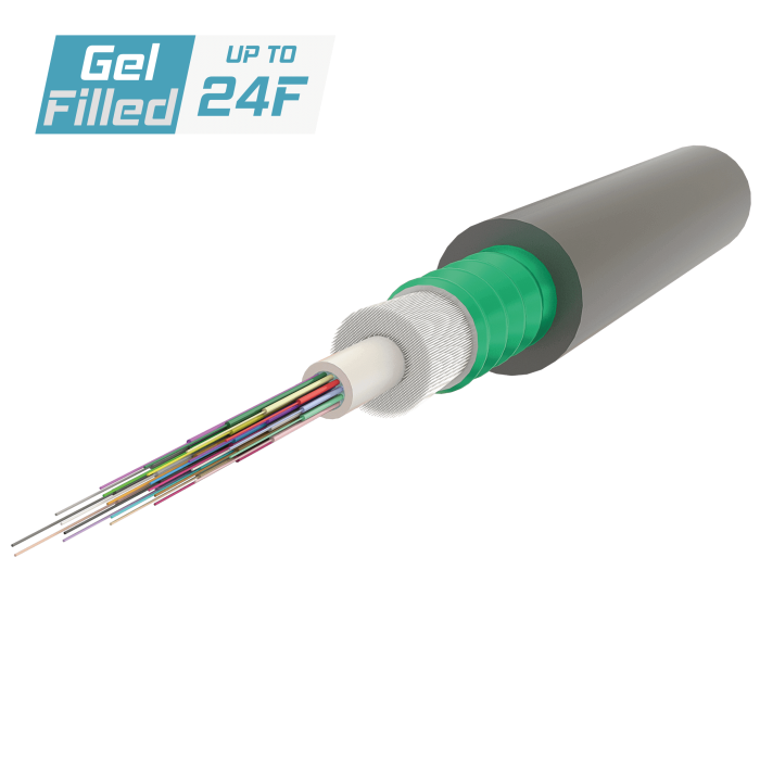 Steel-Armoured Central Loose Tube Fiber Optic Cable | Gel-Filled | U-DQ(ZN-GY)(SR)H | Up to 24F | 2000 meters