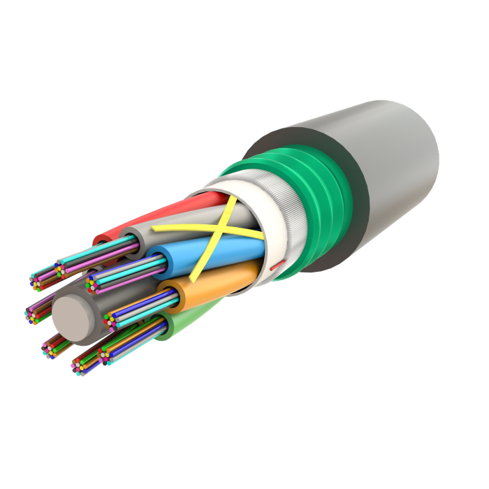 Steel Armoured Multi Loose Tube Fiber Optic Cable | Gel-Filled Dry Core | AT-D1Q(ZN-GY)(SR)2Y | 96F